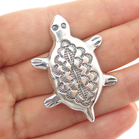 Alfred Martinez Navajo Old Pawn Sterling Silver Vintage Turtle Tribal Pin Brooch